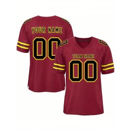 Customizable Football Jersey - Personalized Name & Number, V-Neck, Short Sleeve, Breathable Mesh Fabric, Team Colors with Bold 