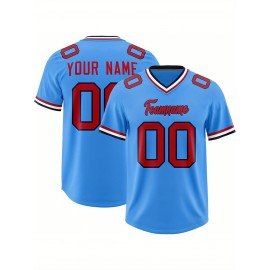 Custom Football Jersey Personalized with Team Name & Number - Women's Large Size Sports Shirt, Navy Blue & Red Color Scheme, Non-Stretch Fabric for Soccer, Team Uniforms, Gifts - Easy-Care Athletic Apparel, Sleeve Stripes, Detailing